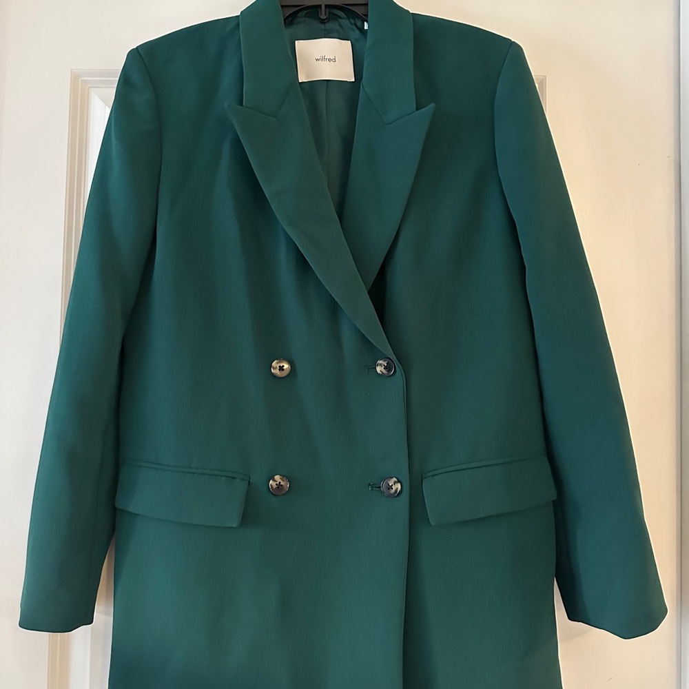 Aritzia Wilfred Women's Cherrelle (Double Breasted Blazer) Aventurine Green XXS - Picture 2 of 9